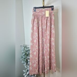 ENTRO Pink Floral Wide Leg Flowy Pants